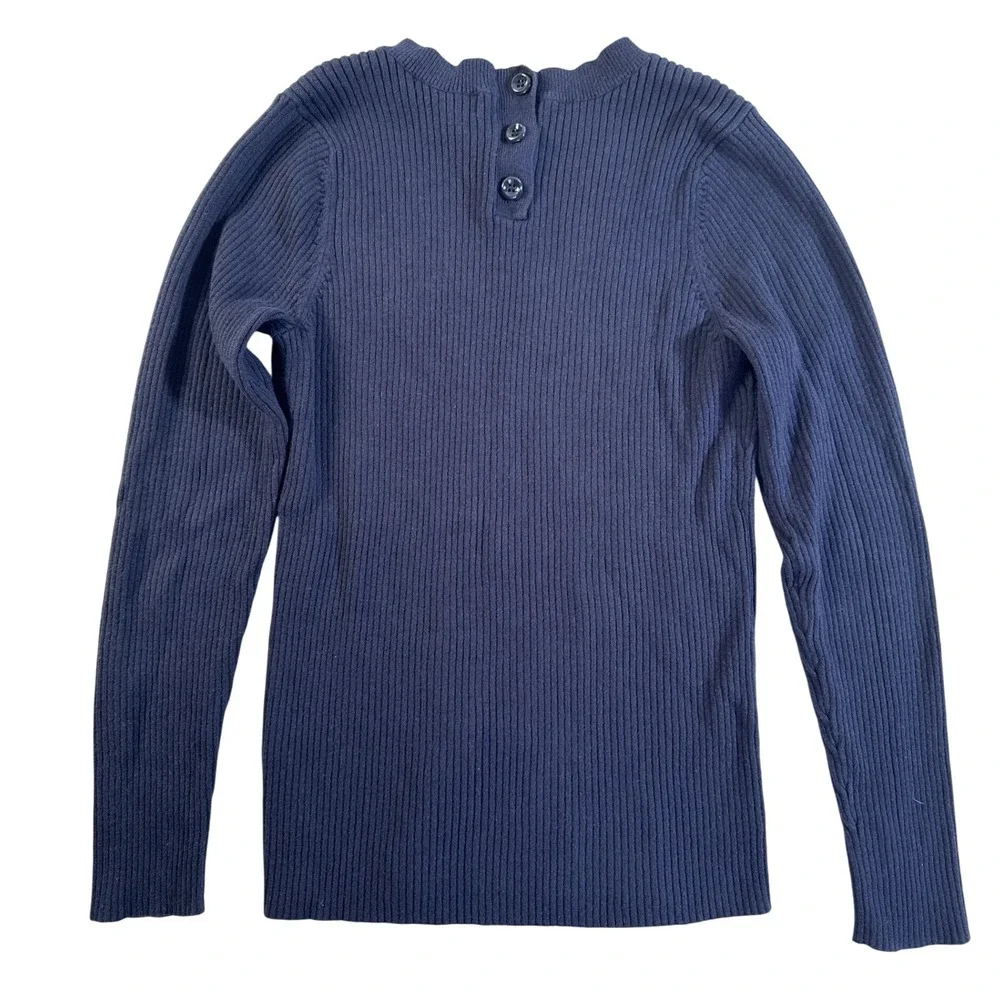 1901 Navy Ribbed Crew Neck Long Sleeve Sweater Top  L Cotton Blend Casual‎ Comfy